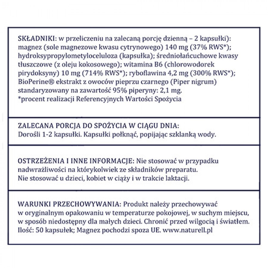 Zdjęcie produktu - 5 Naturell Magnez organiczny+, 100 kaps.