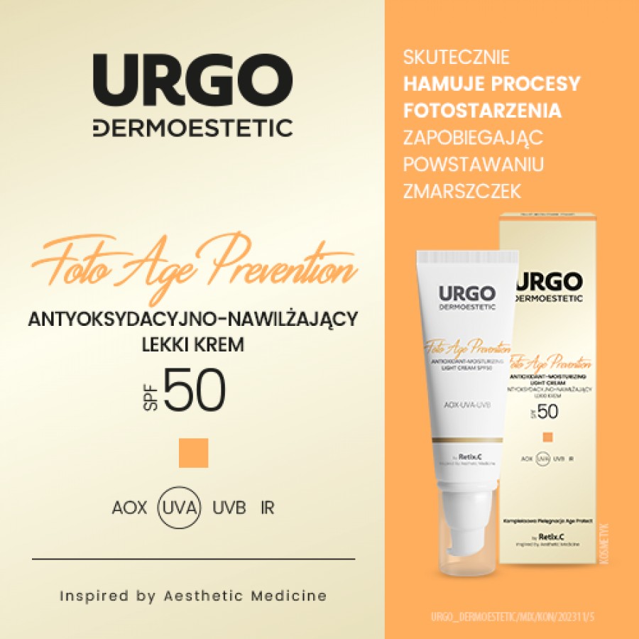 Miniaturka artykułu - #0 URGO DERMOESTETIC Foto Age Antyoksydacyjno-Nawilżający lekki krem SPF50, 45ml