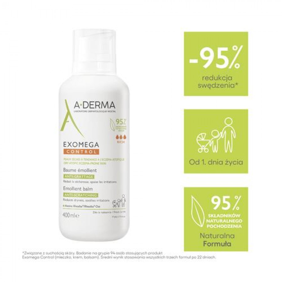 Miniaturka artykułu - #0 A-DERMA Exomega Control Baume balsam emolient przeciw drapaniu, 400ml