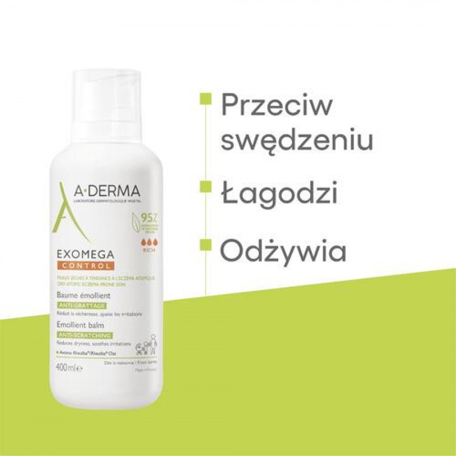 Miniaturka artykułu - #1 A-DERMA Exomega Control Baume balsam emolient przeciw drapaniu, 400ml