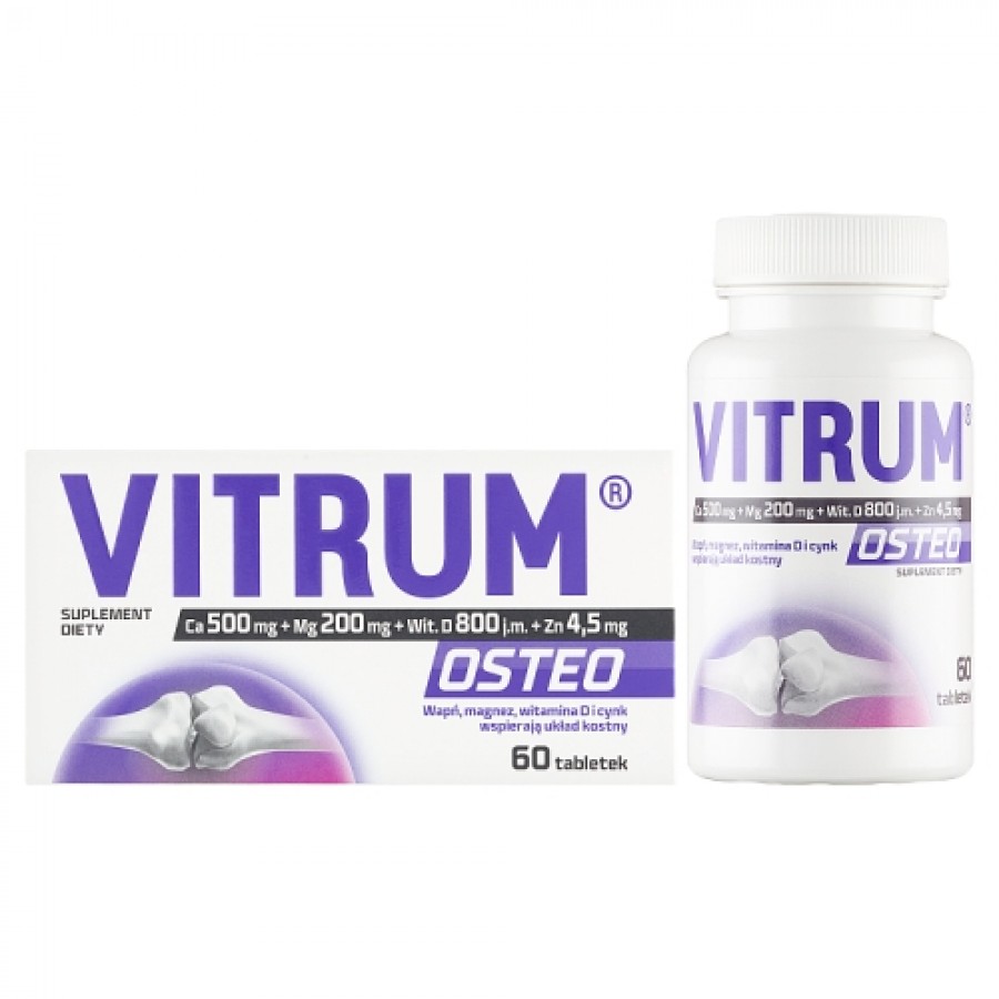 Miniaturka artykułu - #0 Vitrum Osteo Ca 500mg + Mg 200mg + Wit. D 800 j.m. + Zn 4,5mg, 60tabl.