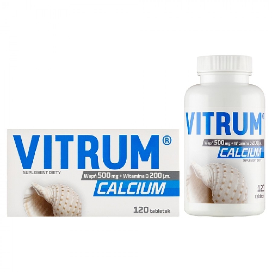 Miniaturka artykułu - #0 Vitrum Calcium Wapń 500mg + Witamina D 200j.m., 120tabl.