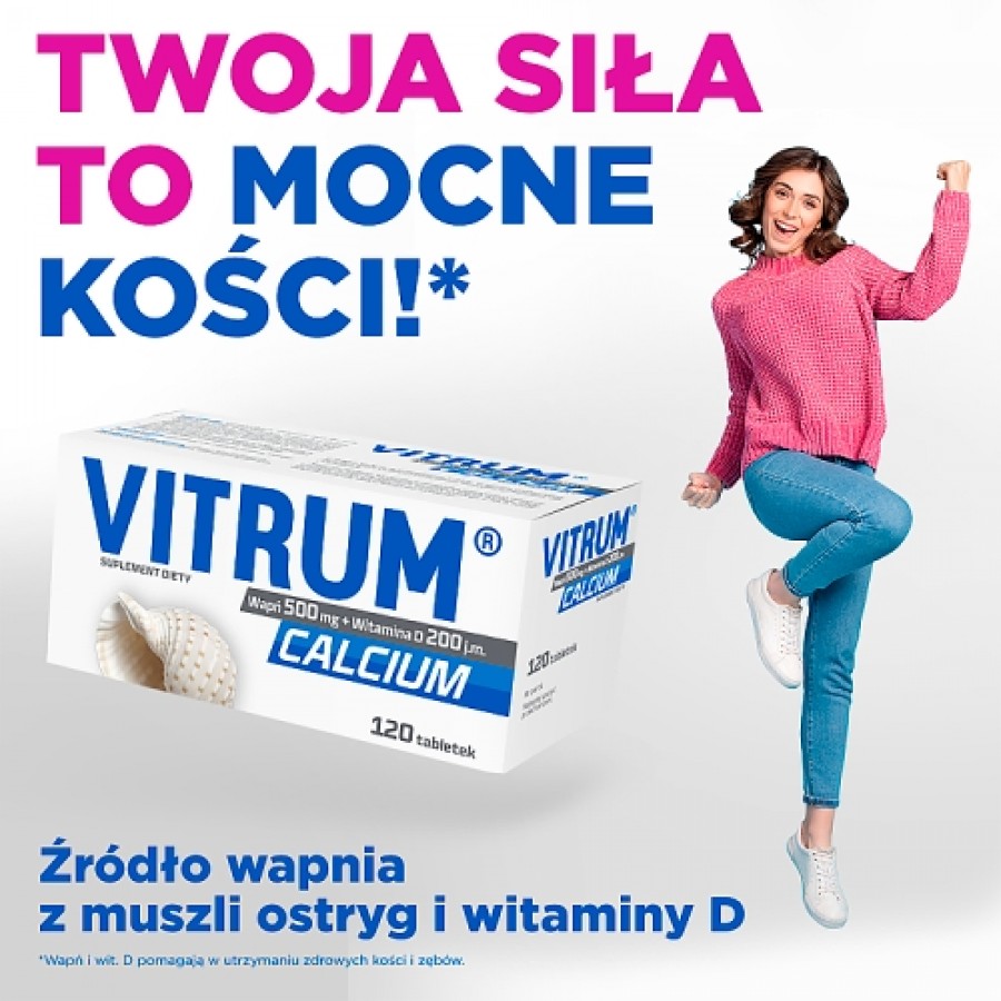 Miniaturka artykułu - #1 Vitrum Calcium Wapń 500mg + Witamina D 200j.m., 120tabl.