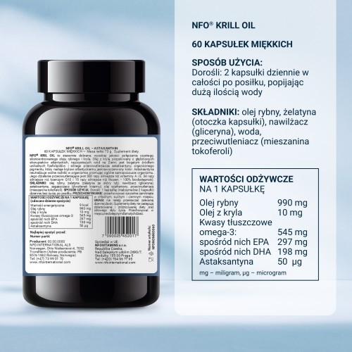 Zdjęcie produktu - 3 NFO Krill Oil Astaxantyna, 60 kapsułek
