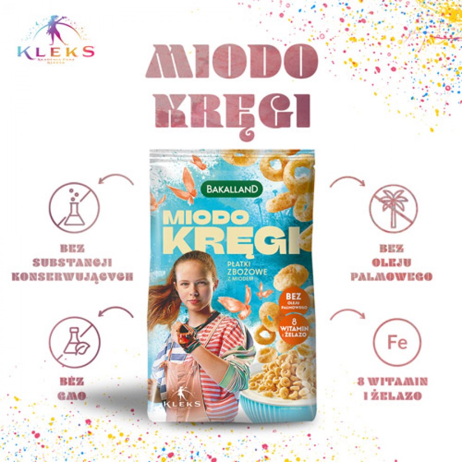 Miniaturka artykułu - #0 BAKALLAND Akademia Pana Kleksa Płatki śniadaniowe Miodo Kręgi, 250g