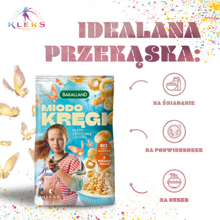 Zdjęcie produktu - 3 BAKALLAND Akademia Pana Kleksa Płatki śniadaniowe Miodo Kręgi, 250g