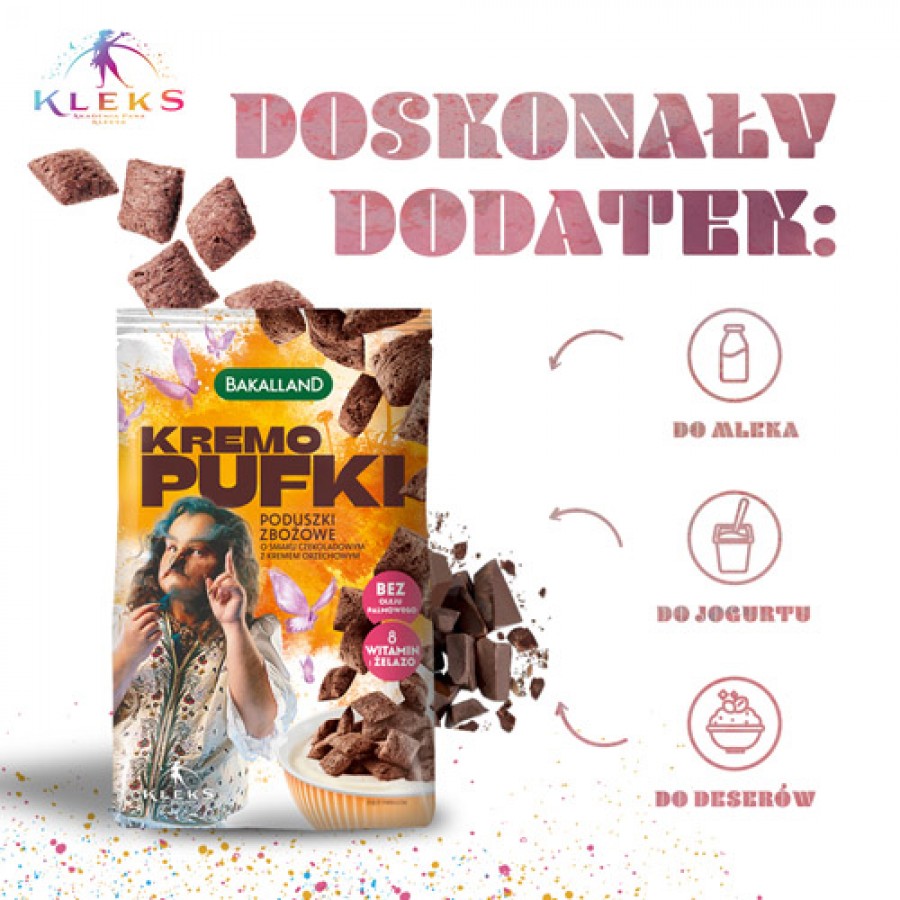 Zdjęcie produktu - 2 BAKALLAND Akademia Pana Kleksa Płatki śniadaniowe Kremo Pufki, 200g