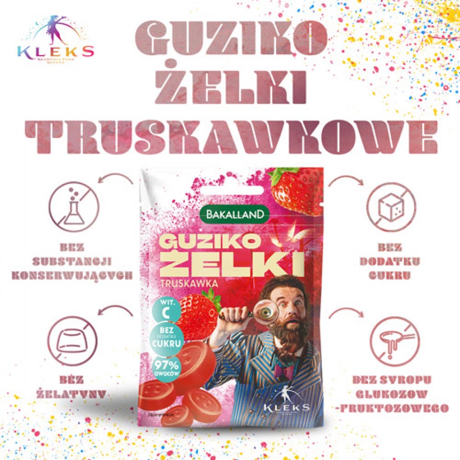 Miniaturka artykułu - #0 BAKALLAND Akademia Pana Kleksa Guziko-żelki Truskawka, 34g