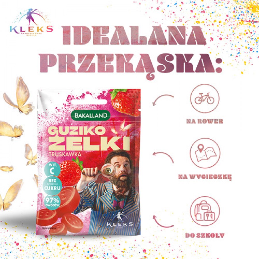 Zdjęcie produktu - 3 BAKALLAND Akademia Pana Kleksa Guziko-żelki Truskawka, 34g