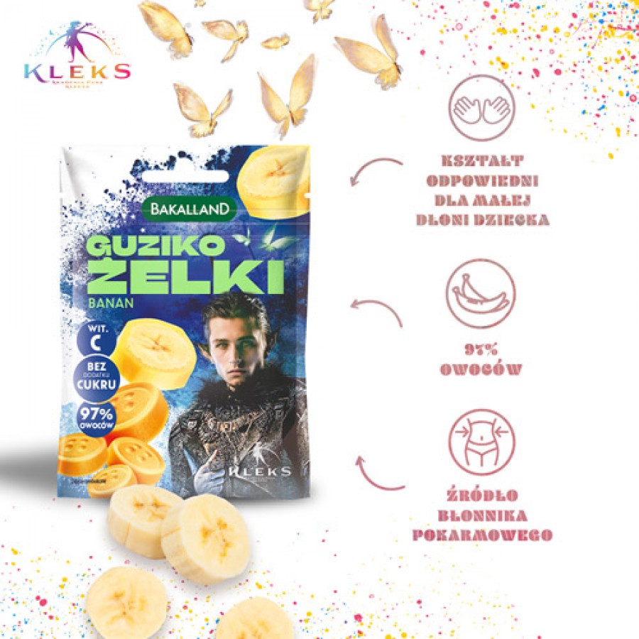 Zdjęcie produktu - 2 BAKALLAND Akademia Pana Kleksa Guziko-żelki Banan, 34g