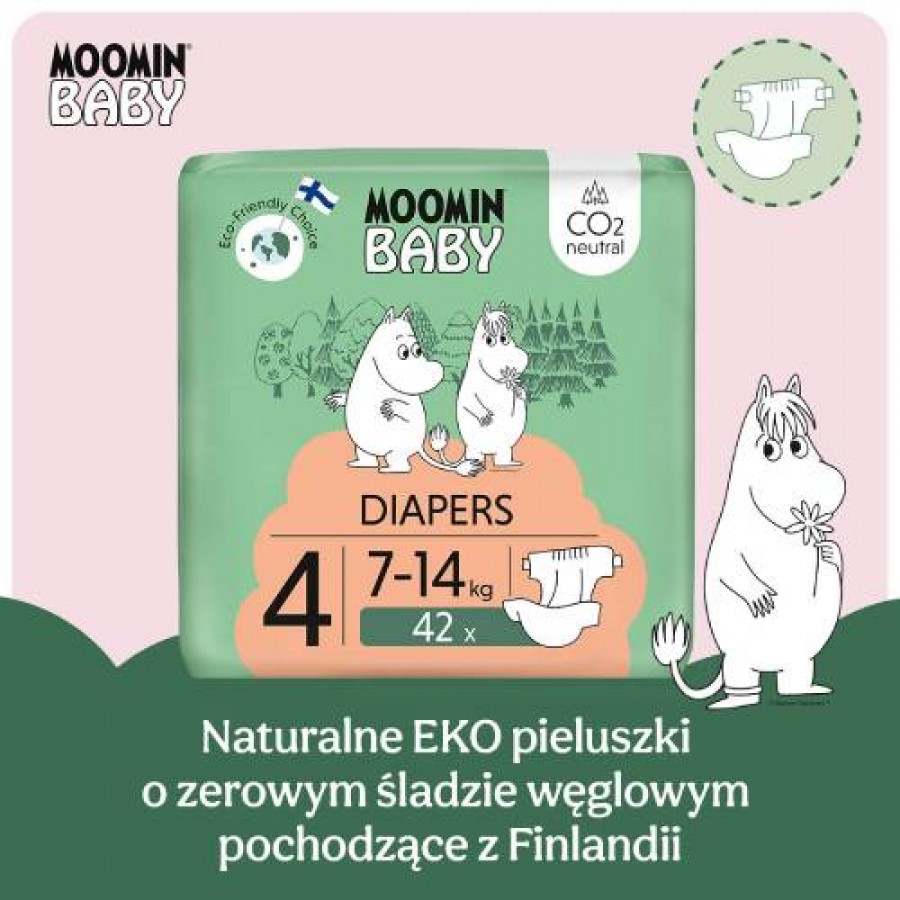 Miniaturka artykułu - #1 MOOMIN BABY Diapers Pieluszki ekologiczne 4 (7-14kg), 42szt.