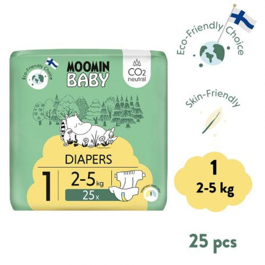 Miniaturka artykułu - #0 MOOMIN BABY Newborn Pieluszki ekologiczne 1 (2-5kg), 25szt.