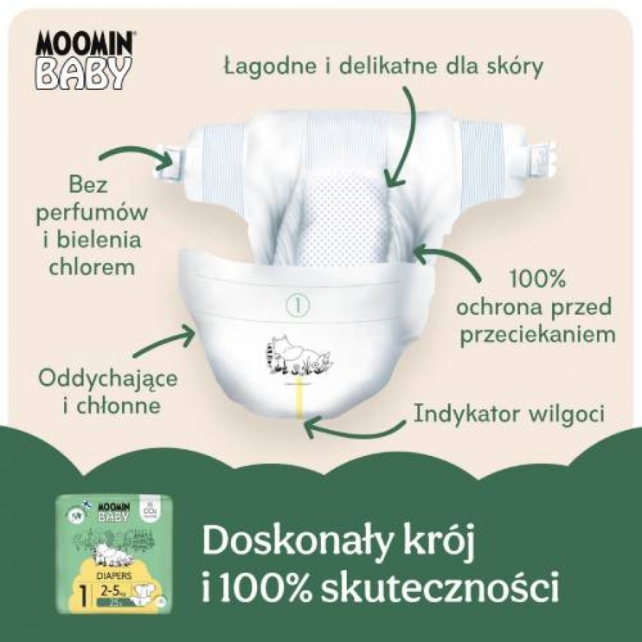 Zdjęcie produktu - 2 MOOMIN BABY Newborn Pieluszki ekologiczne 1 (2-5kg), 25szt.