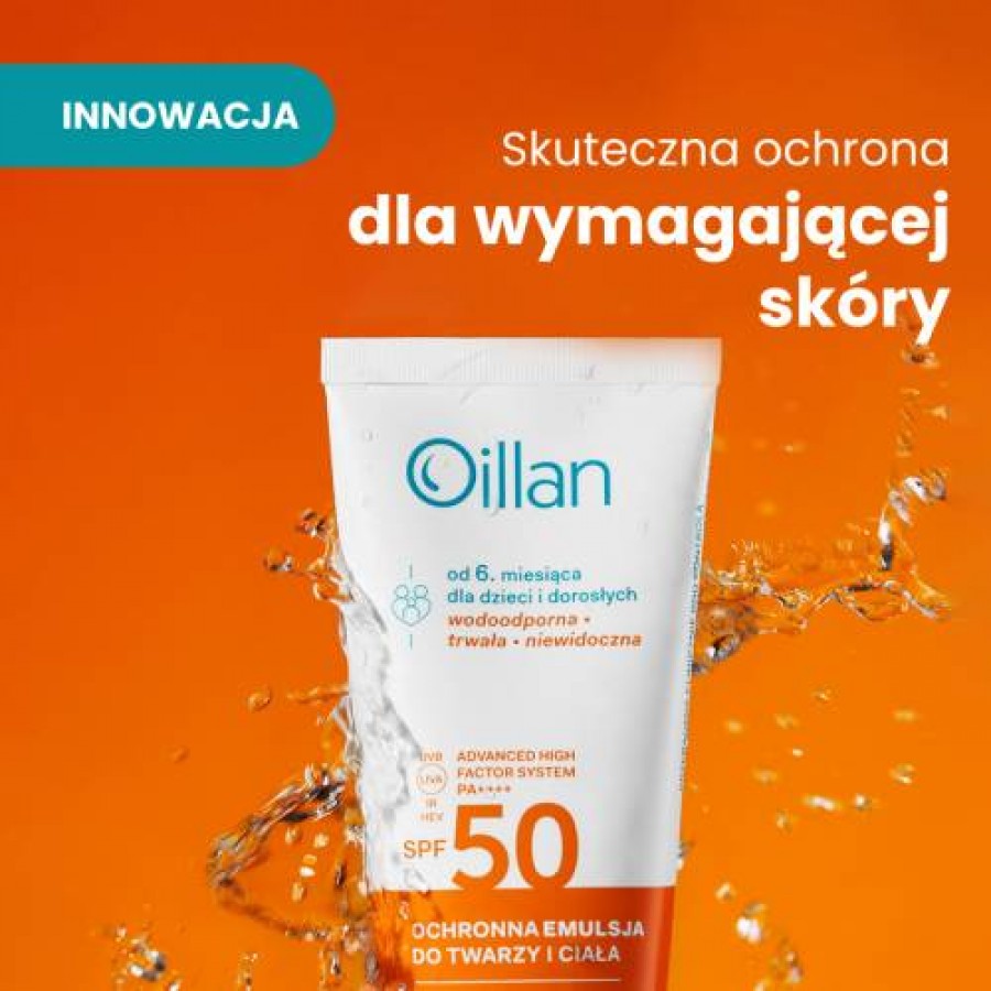 Miniaturka artykułu - #1 OILLAN Ochronna emulsja przeciwsłoneczna do twarzy i ciała z filtrem SPF50 do sk&oacute;ry wrażliwej, 100ml
