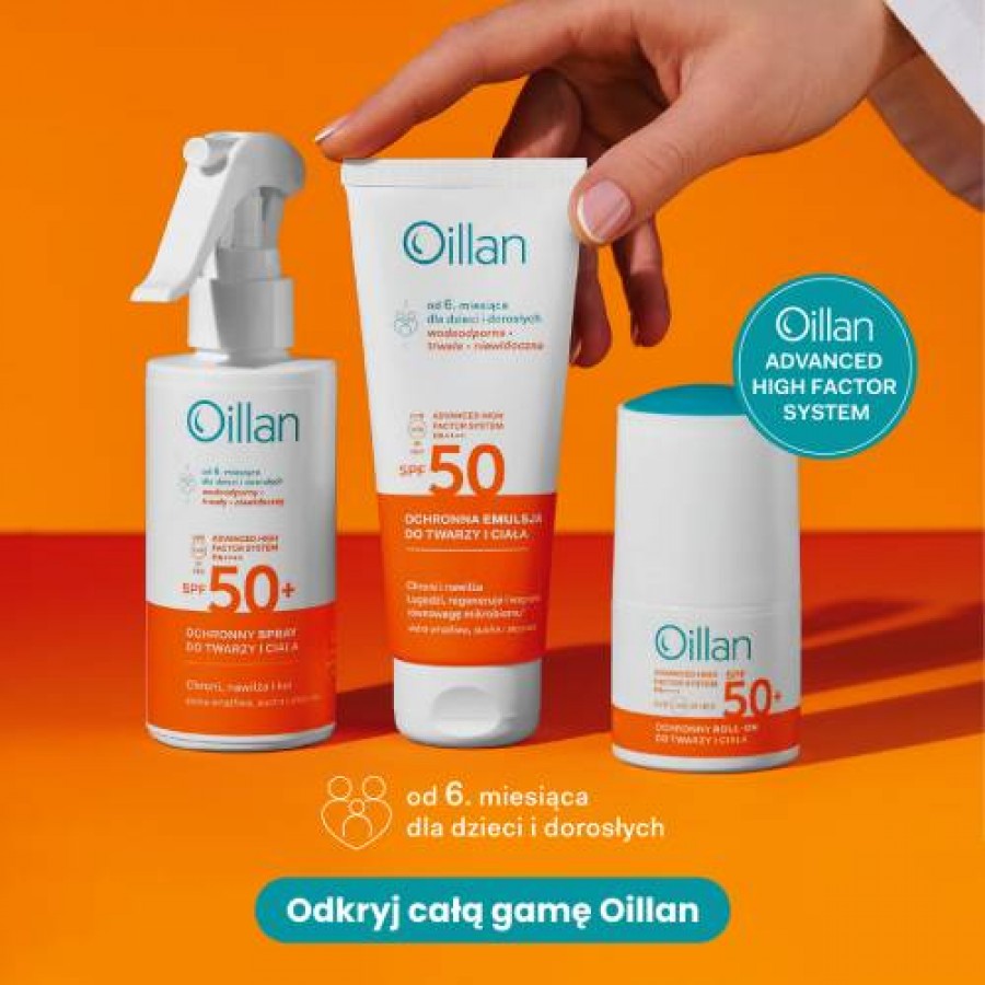 Zdjęcie produktu - 2 OILLAN Ochronna emulsja przeciwsłoneczna do twarzy i ciała z filtrem SPF50 do sk&oacute;ry wrażliwej, 100ml