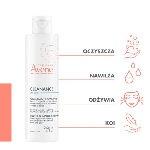 Miniaturka artykułu - #0 AVENE CLEANANCE HYDRA oczyszczający krem łagodzący dla delikatnej sk&oacute;ry, 200ml