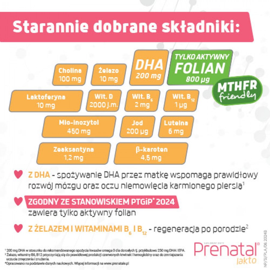 Zdjęcie produktu - 3 Prenatal Lakto: 30 kapsułek Prenatal Lakto 1 + 30 kapsułek Prenatal Lakto 2