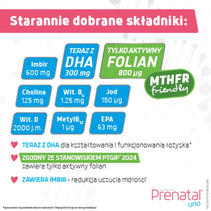 Zdjęcie produktu - 3 Prenatal Uno, 30 kaps. + 30 kaps. - suplement diety z kwasem foliowym i DHA dla kobiet w ciąży