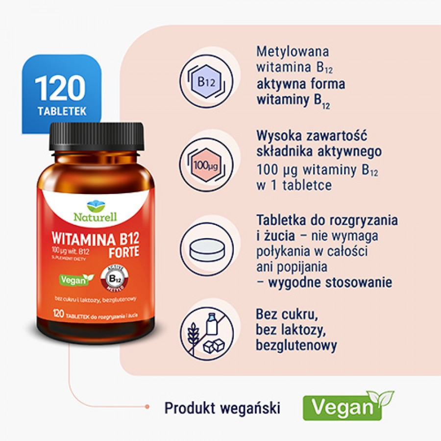 Miniaturka artykułu - #1 NATURELL Witamina B12 forte, 120 tabletek