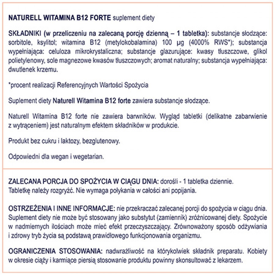 Zdjęcie produktu - 7 NATURELL Witamina B12 forte, 120 tabletek