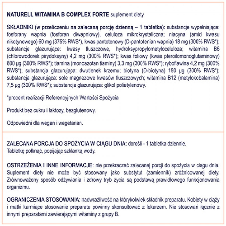 Zdjęcie produktu - 6 NATURELL Witamina B Complex Forte, 120 tabletek