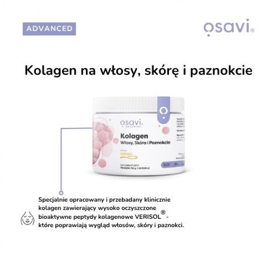 Miniaturka artykułu - #1 OSAVI Advanced Kolagen Włosy, Sk&oacute;ra i Paznokcie - naturalny smak, 150g