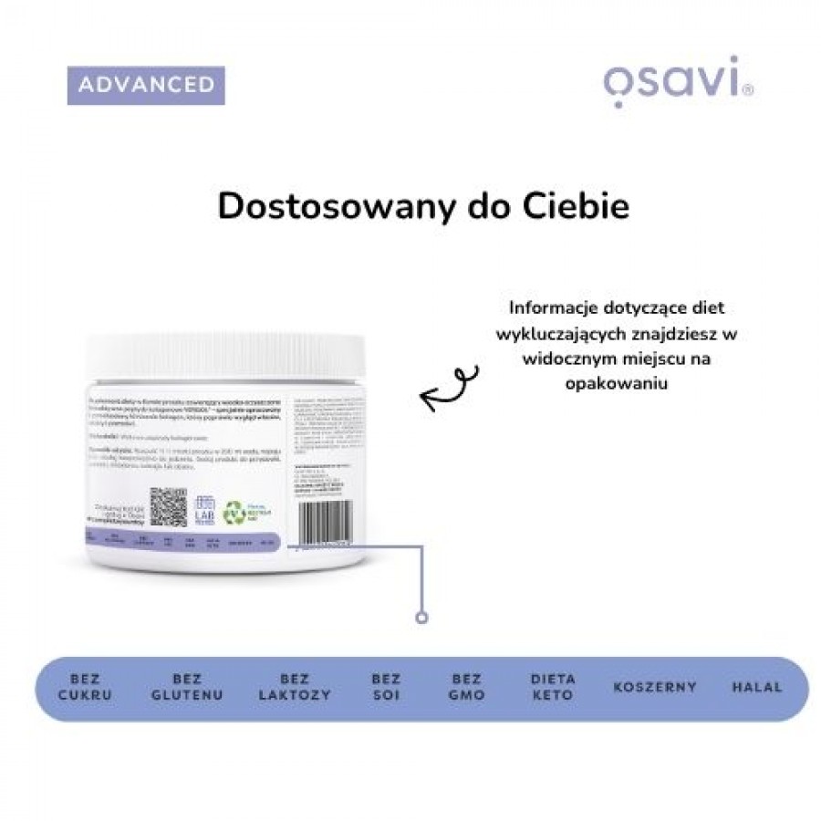 Zdjęcie produktu - 3 OSAVI Advanced Kolagen Włosy, Sk&oacute;ra i Paznokcie - naturalny smak, 150g