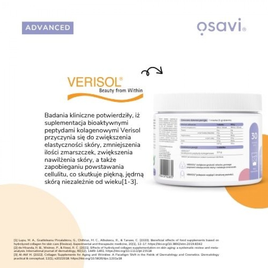 Zdjęcie produktu - 2 OSAVI Advanced Kolagen Włosy, Sk&oacute;ra i Paznokcie - smak Owoce Leśne Proszek, 150g