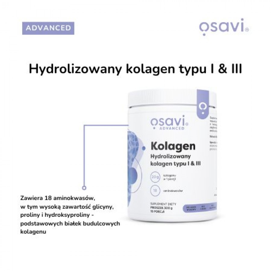 Miniaturka artykułu - #1 OSAVI Advanced Kolagen Hydrolizowany Typu I & III Proszek, 300g