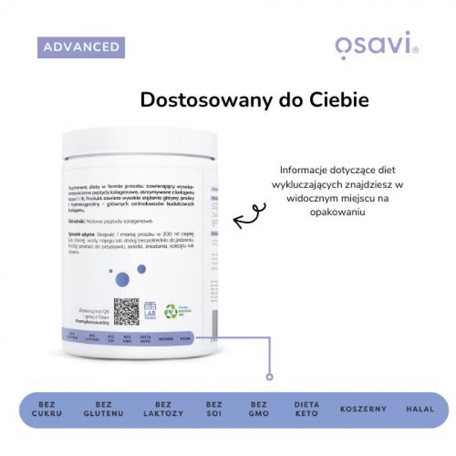 Zdjęcie produktu - 2 OSAVI Advanced Kolagen Hydrolizowany Typu I & III Proszek, 300g