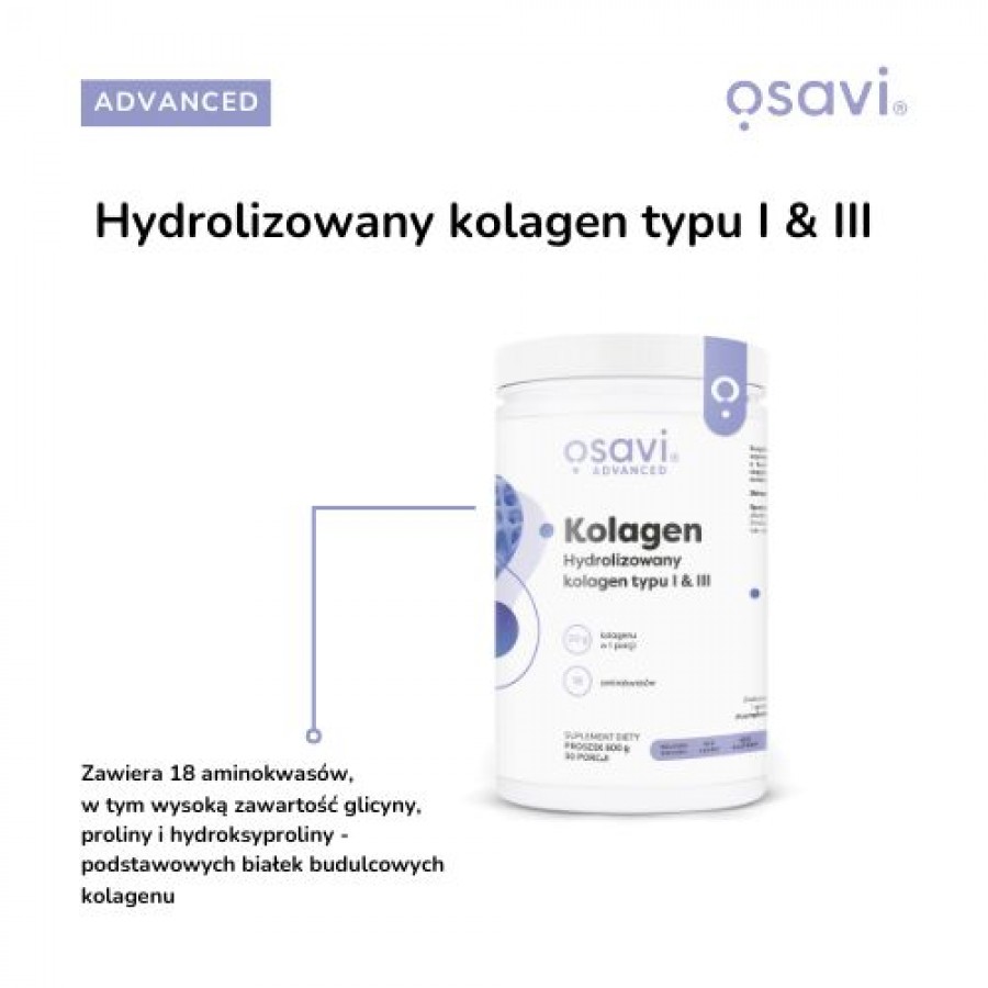 Miniaturka artykułu - #1 OSAVI Advanced Kolagen Hydrolizowany Typu I & III Proszek, 600g