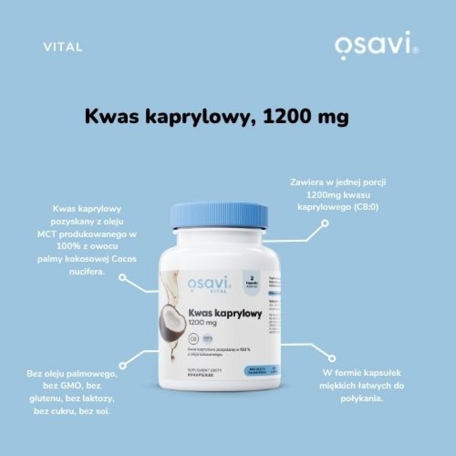 Miniaturka artykułu - #1 OSAVI Vital Kwas kaprylowy 1200mg, 60kaps.