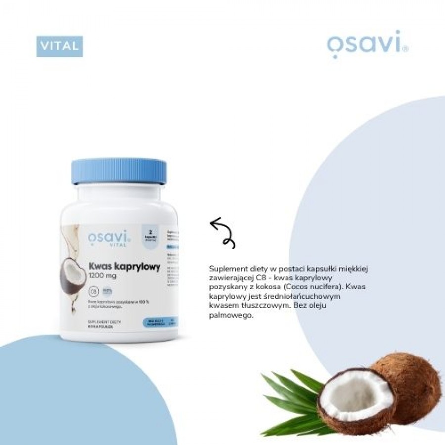 Zdjęcie produktu - 2 OSAVI Vital Kwas kaprylowy 1200mg, 60kaps.