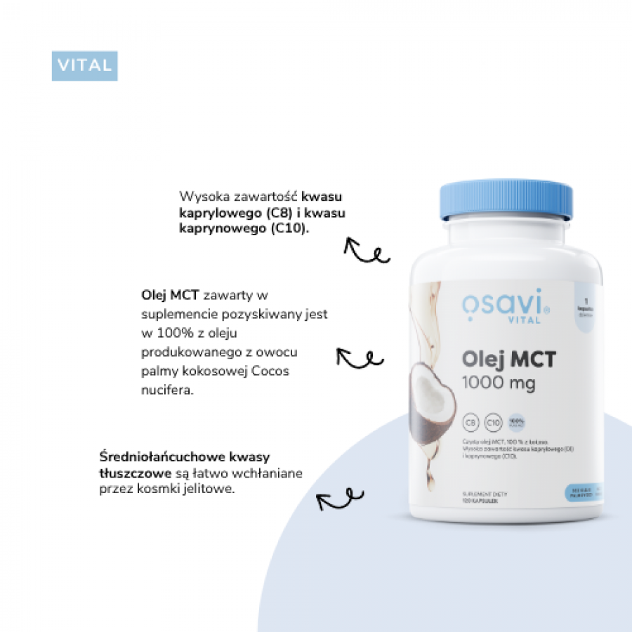 Miniaturka artykułu - #1 Osavi Vital Olej MCT 1000mg, 120 kapsułek miękkich