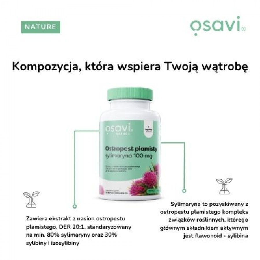 Miniaturka artykułu - #1 OSAVI Ostropest plamisty, sylimaryna 100 mg, 120 kapsułek