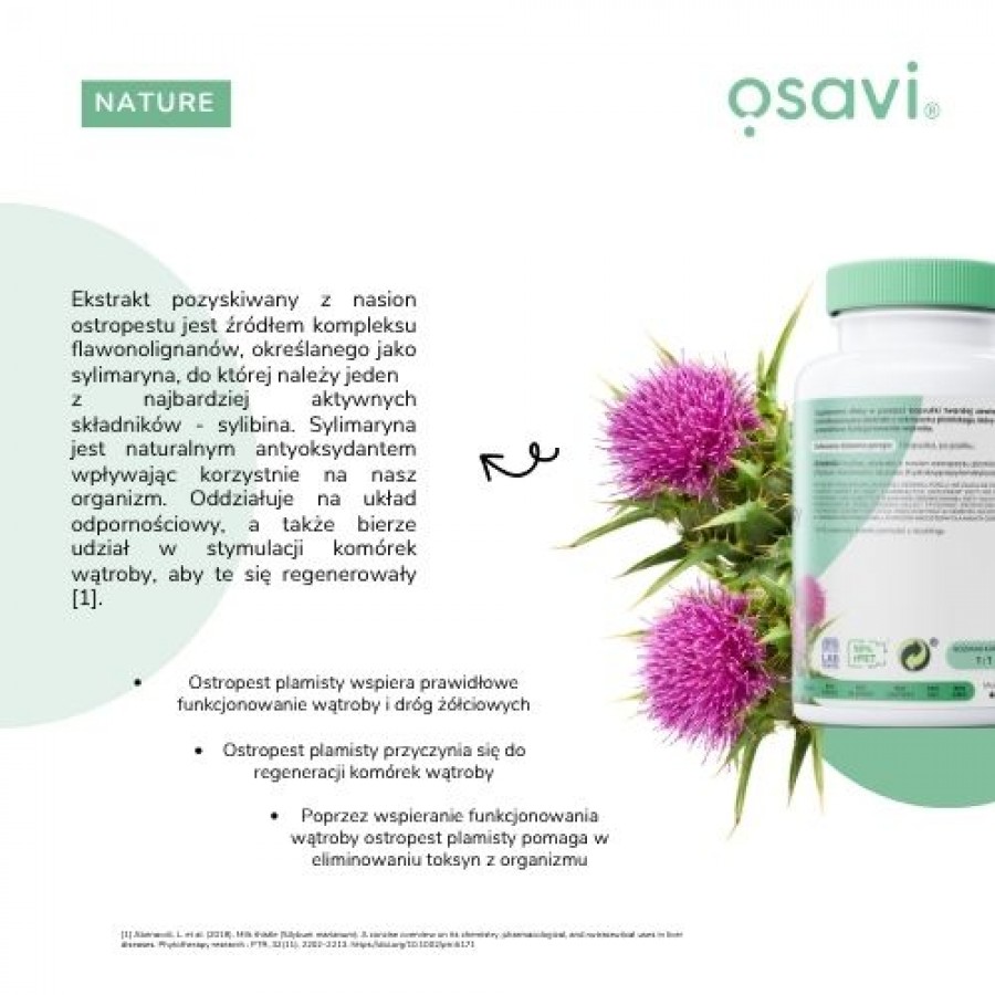 Zdjęcie produktu - 2 OSAVI Ostropest plamisty, sylimaryna 100 mg, 120 kapsułek