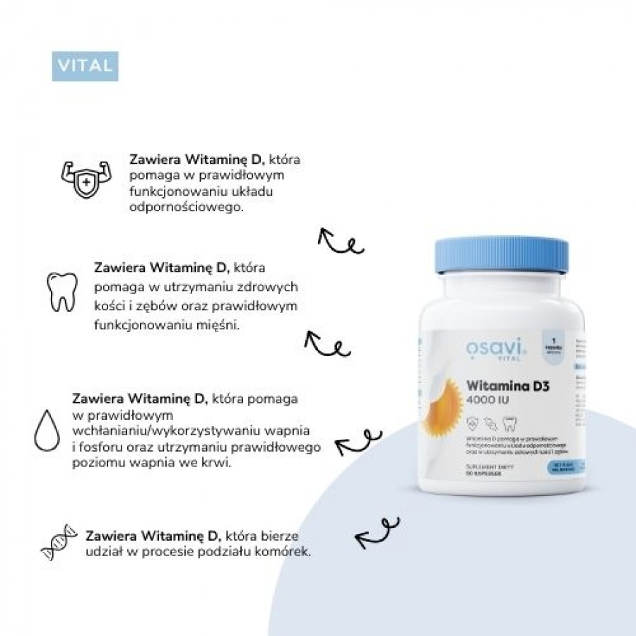 Zdjęcie produktu - 3 OSAVI Vital Witamina D3 4000 j.m., 60 kaps.