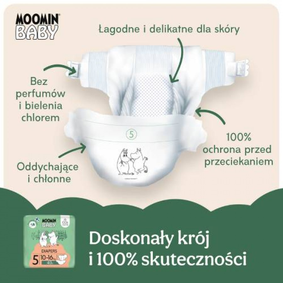 Zdjęcie produktu - 2 MOOMIN BABY Diapers Pieluszki ekologiczne 5 (10-16kg), 40szt.