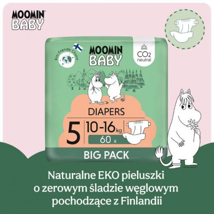 Miniaturka artykułu - #1 MOOMIN BABY Diapers Pieluszki ekologiczne 5 (10-16kg), 60szt.