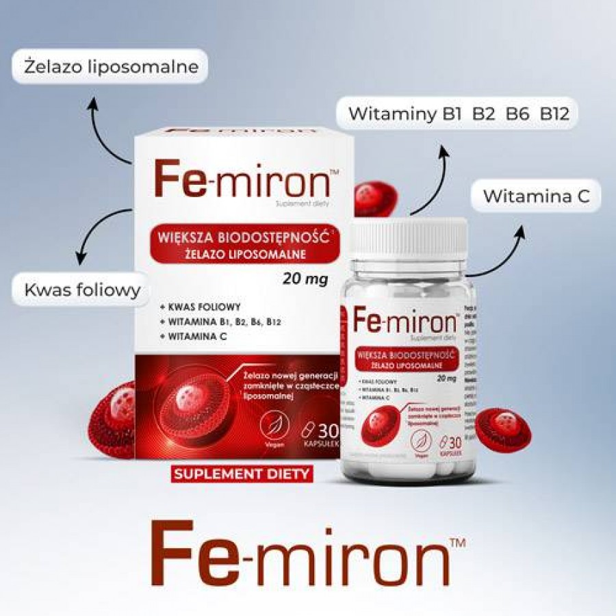 Zdjęcie produktu - 2 DOMOWA APTECZKA Fe-miron kapsułki twarde, 30 sztuk