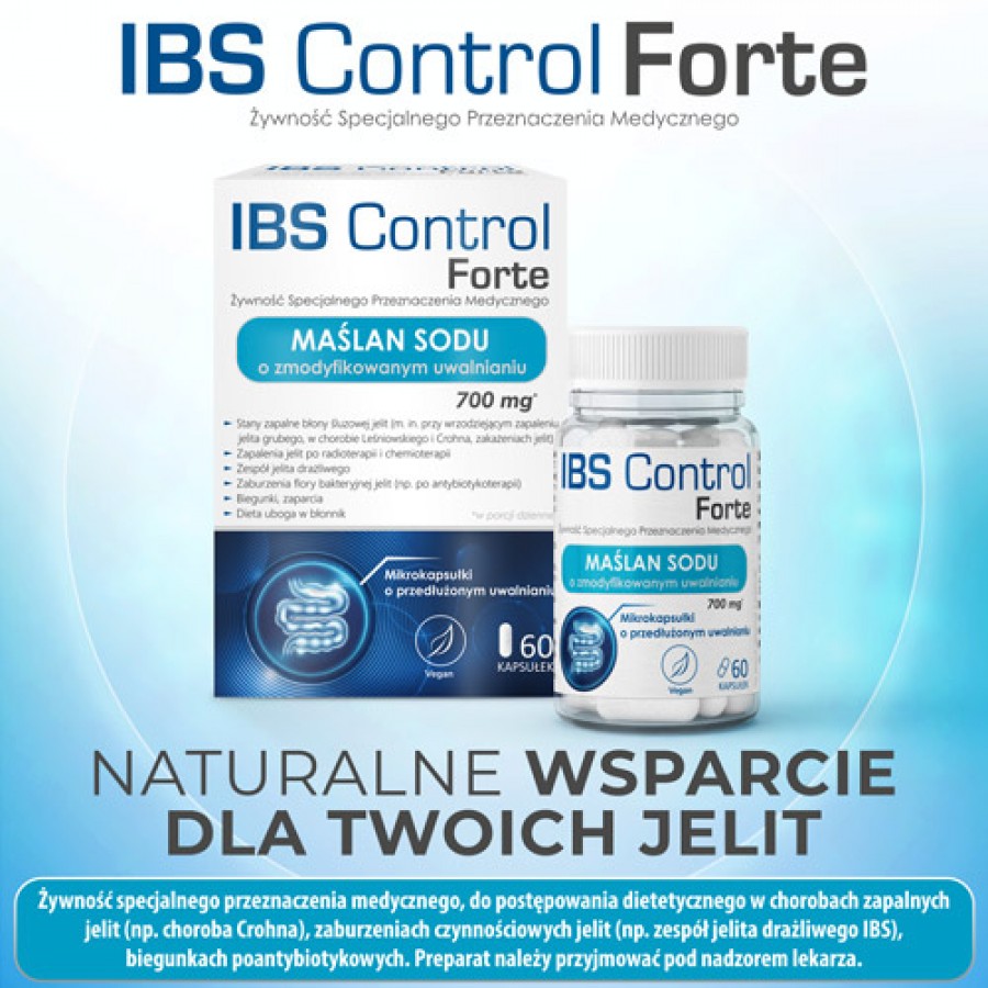 Zdjęcie produktu - 2 DOMOWA APTECZKA IBS Control Forte Maślan Sodu, 60 kapsułek o przedłużonym uwalnianiu