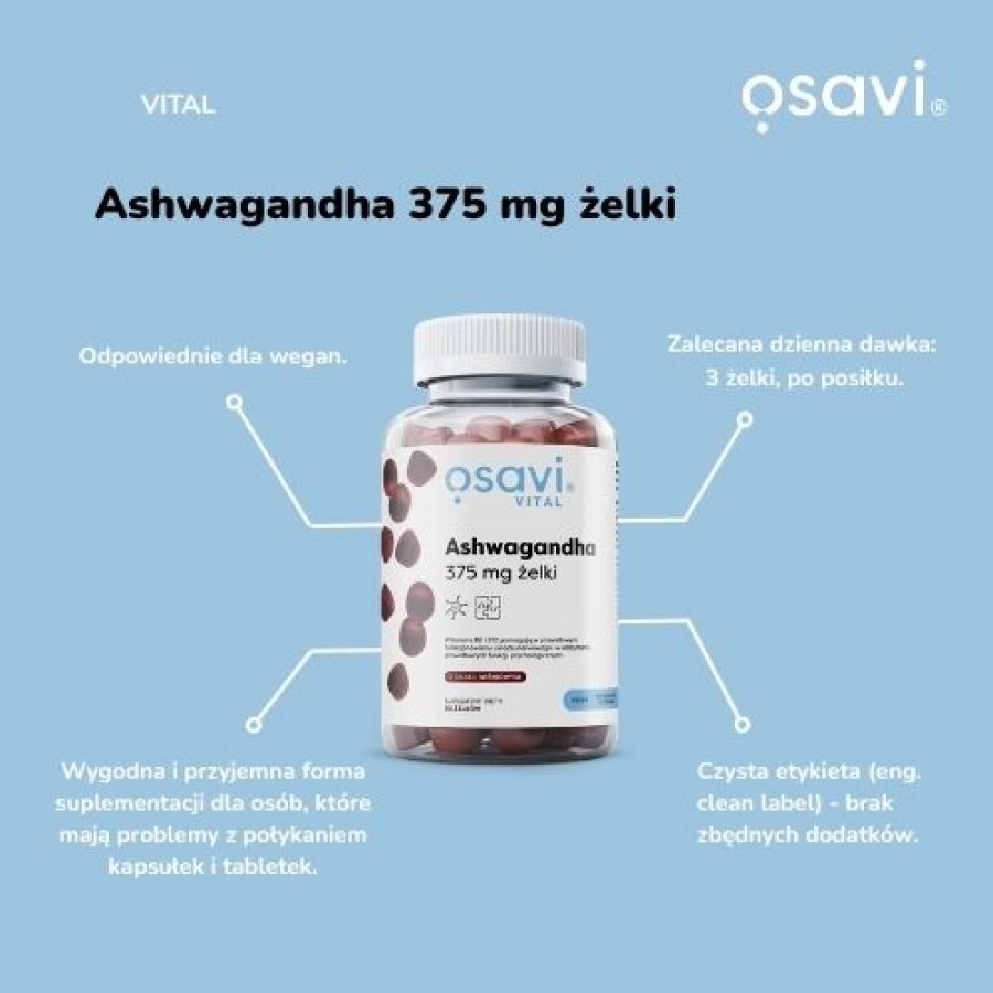 Zdjęcie produktu - 3 OSAVI Ashwagandha 375 mg, 90 żelek