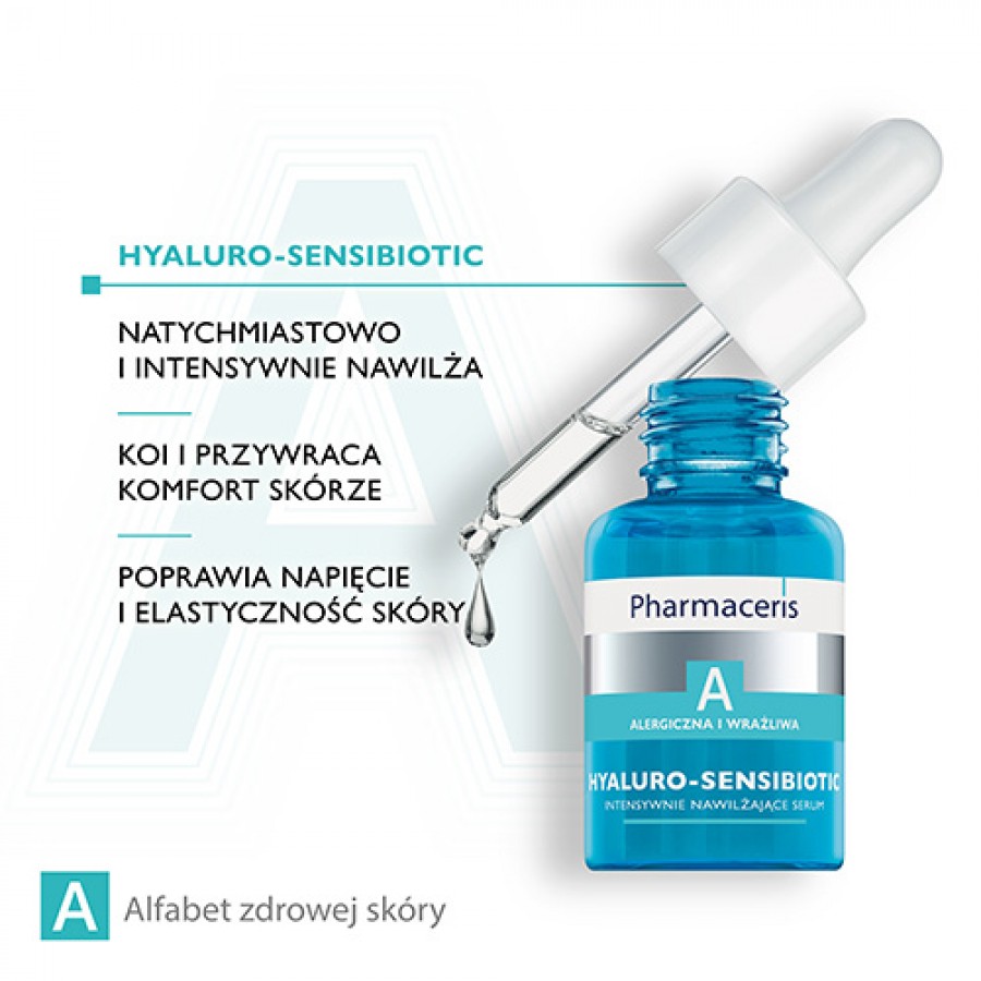 Zdjęcie produktu - 2 PHARMACERIS A HYALURO-SENSIBIOTIC intensywnie nawilżające serum redukujące symptomy sk&oacute;ry wrażliwej, 30ml