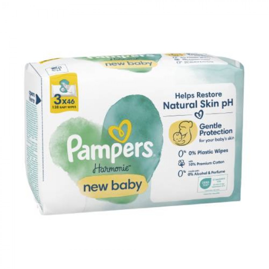 Zdjęcie produktu - 6 Pampers Harmonie New Baby Chusteczki nawilżane, 3x46szt.