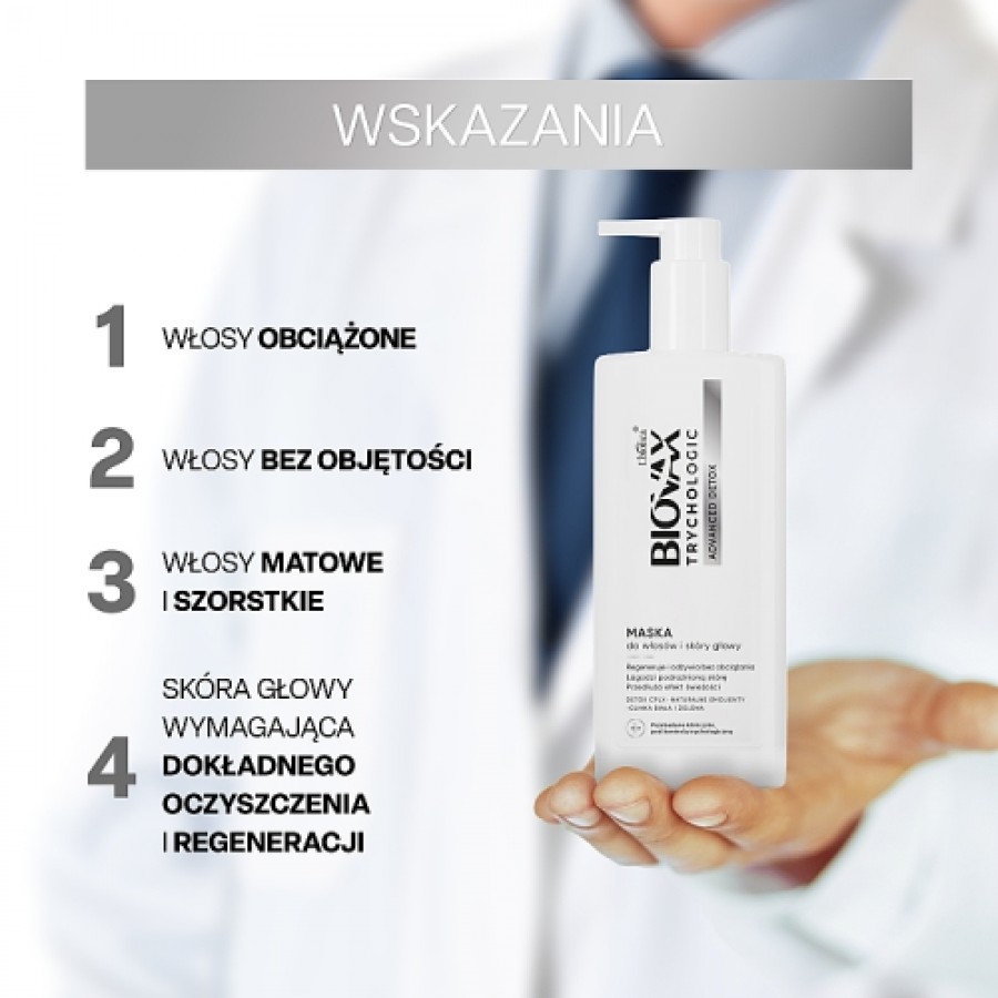 Zdjęcie produktu - 1 BIOVAX Trychologic Advanced Detox Maska do włos&oacute;w i sk&oacute;ry głowy, 200 ml