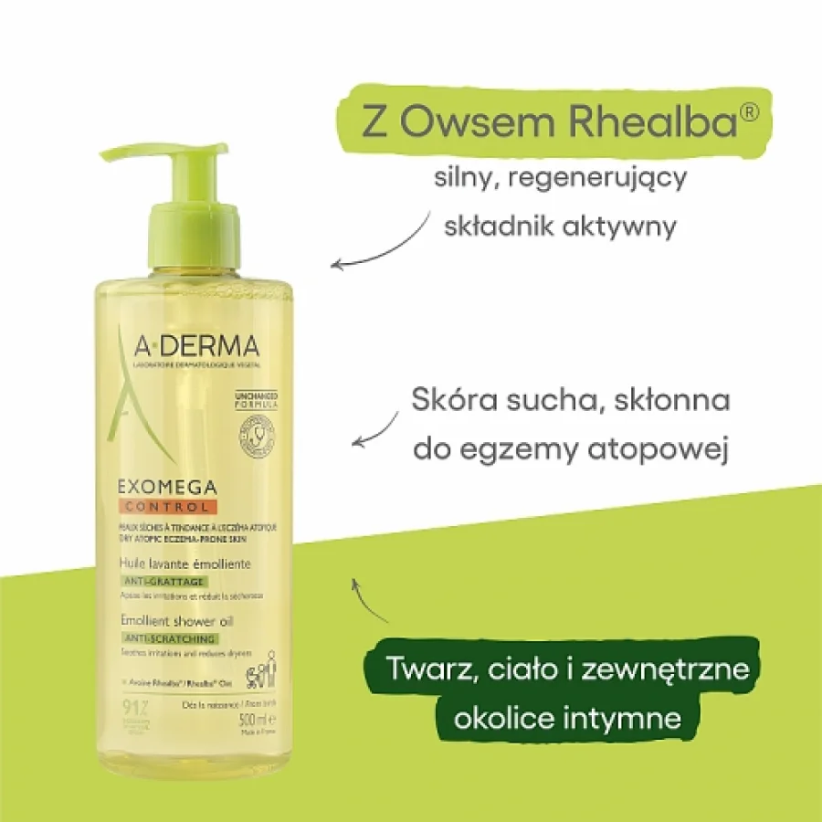 #1 – A-DERMA EXOMEGA Control Olejek emolient pod prysznic dla dzieci i dorosłych, 500ml