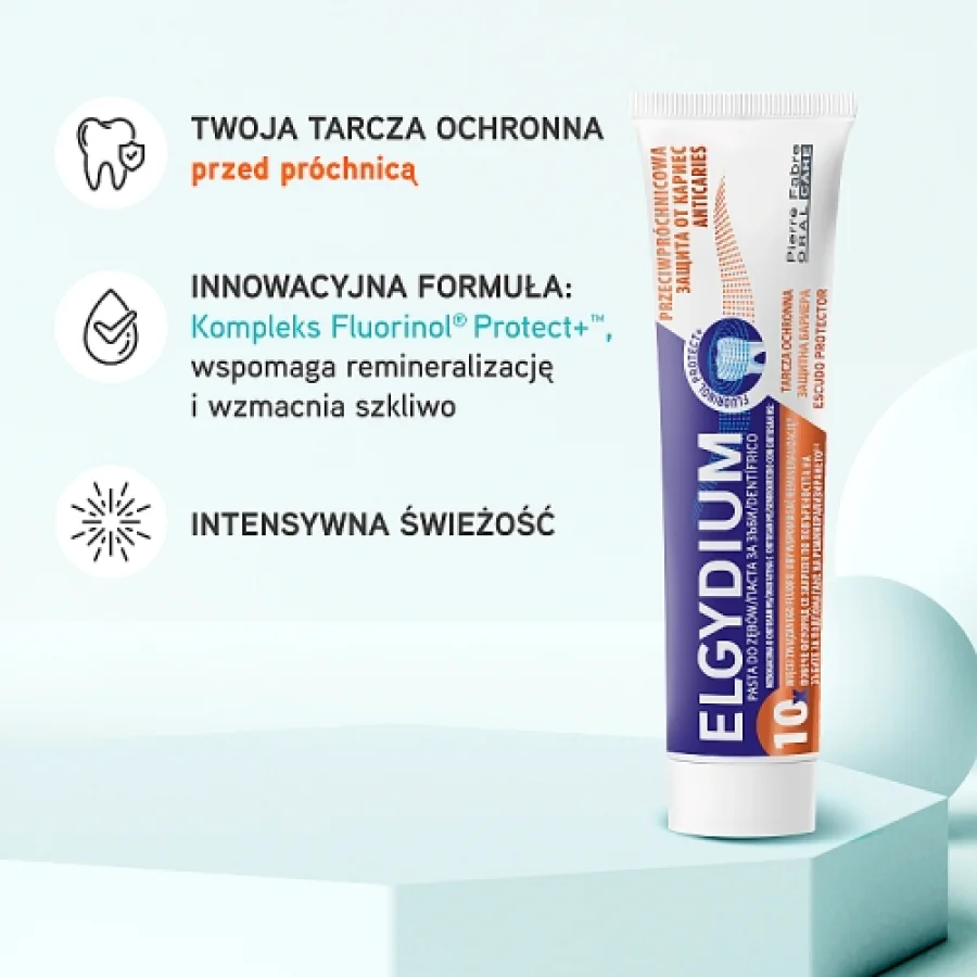 #3 – Elgydium Przeciwpr&oacute;chnicowa pasta do zęb&oacute;w z Kompleksem Fluorinol Protect+, 75 ml