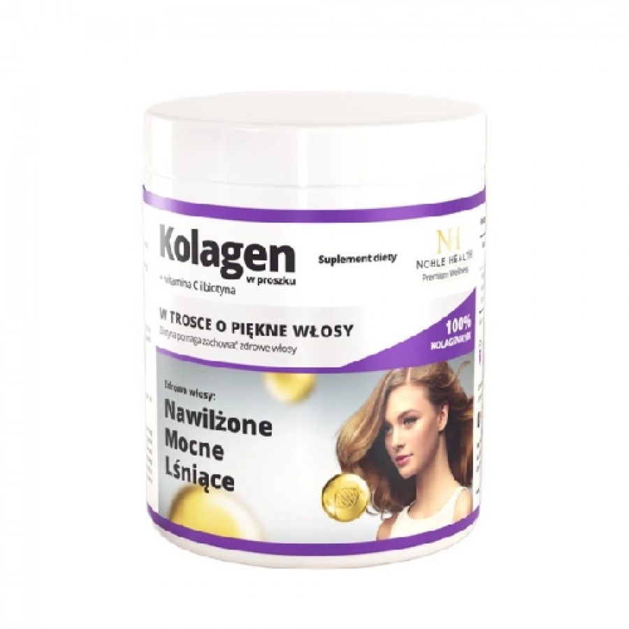 Miniaturka artykułu - #0 NOBLE HEALTH Kolagen + witamina C i biotyna w proszku, 100g