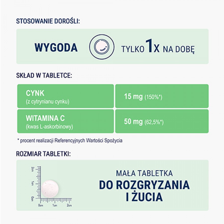 Zdjęcie produktu - 3 NATURELL Cynk + Witamina C tabletki do rozgryzania i żucia, 120szt.
