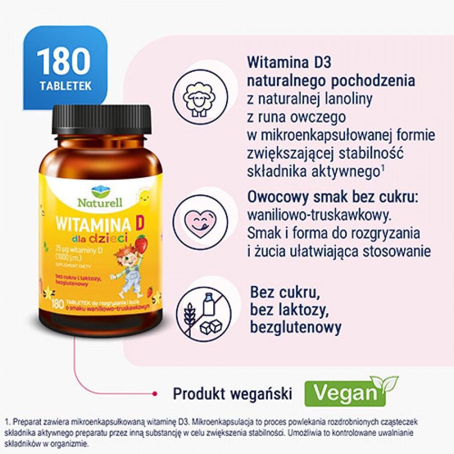 Miniaturka artykułu - #0 NATURELL Witamina D dla dzieci, 180tabl.